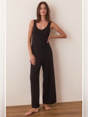 Marine Layer Re-Spun Lexi Rib Lounge Jumpsuit Grey Size Medium